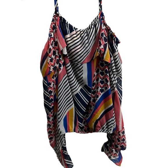 Ramy Brook Mona geometric mixed cold shoulder with sheer sleeves elastic ends M - Picture 4 of 14